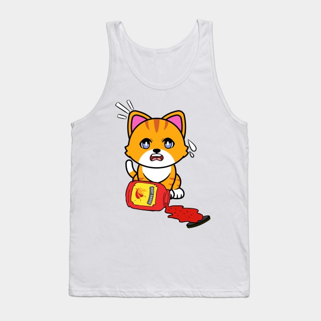 Cute Orange cat Spills Hot Sauce Tabasco Tank Top by Pet Station